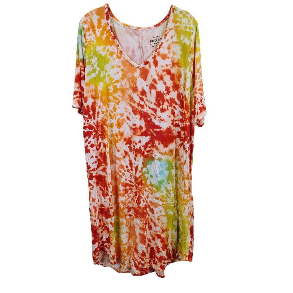 Torid Womens SZ 2 Super Soft Tie Dye V-Neck Knit Dress Multicolor Boho Hippie